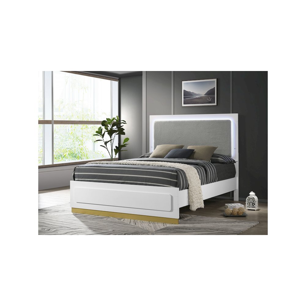 Caraway Wood California King LED Panel Bed White