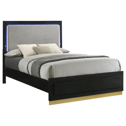 Caraway Wood Eastern King LED Panel Bed Black