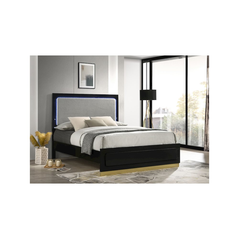 Caraway Wood Queen LED Panel Bed Black