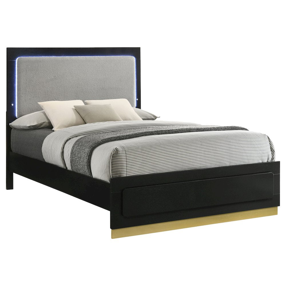 Caraway Wood Queen LED Panel Bed Black