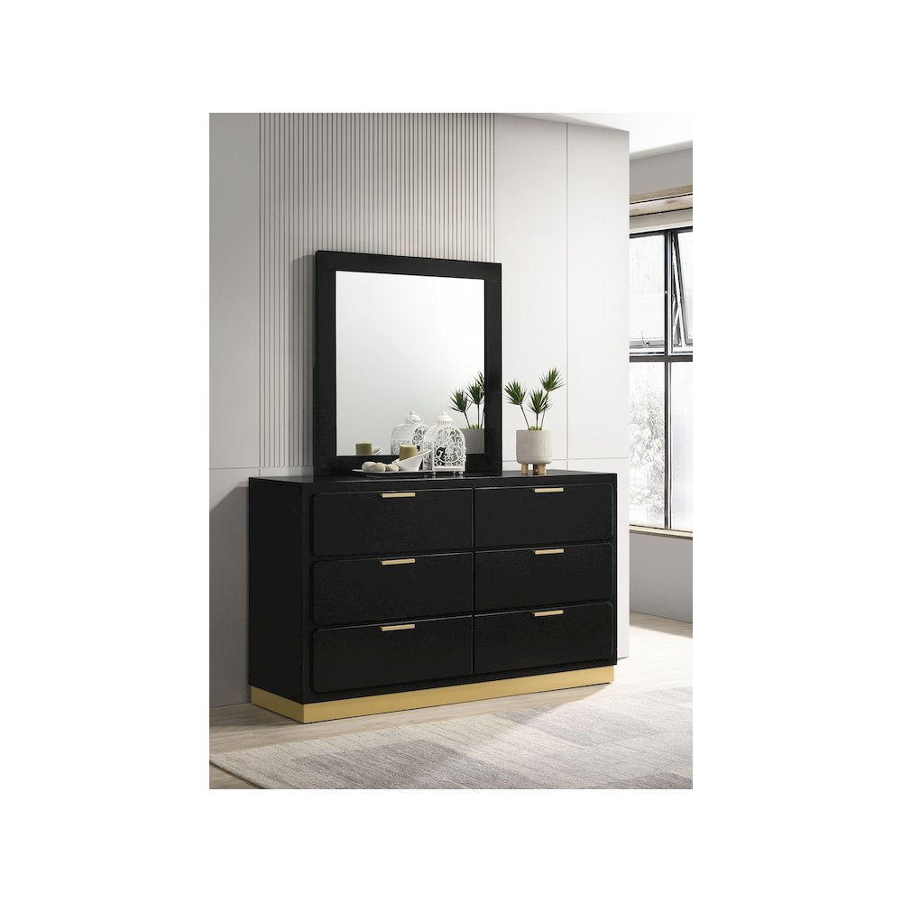 Caraway 6-drawer Dresser with Mirror Black