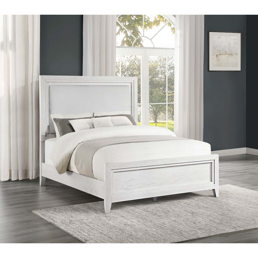 Marielle Queen Upholstered Panel Bed Distressed White