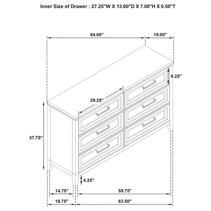 Marielle 6-drawer Bedroom Dresser Distressed White