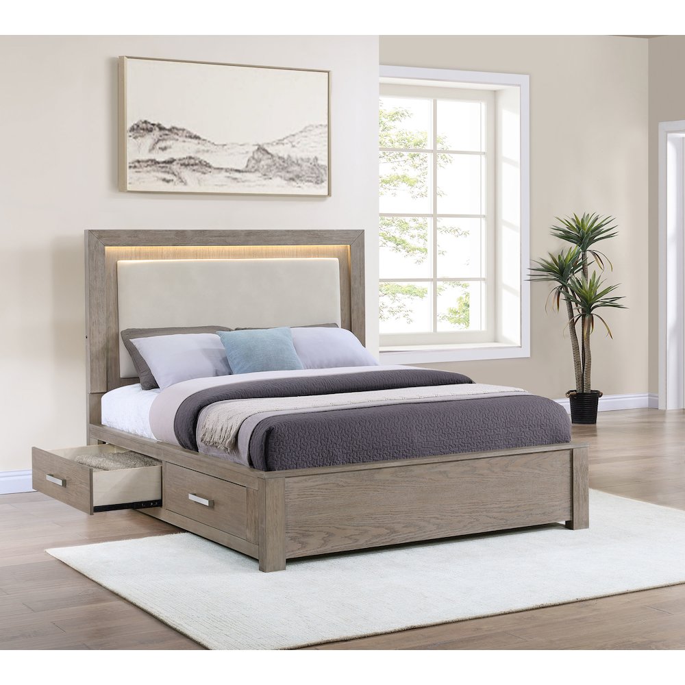 Kenora 56-inch Queen LED Storage Bed Barley Brown