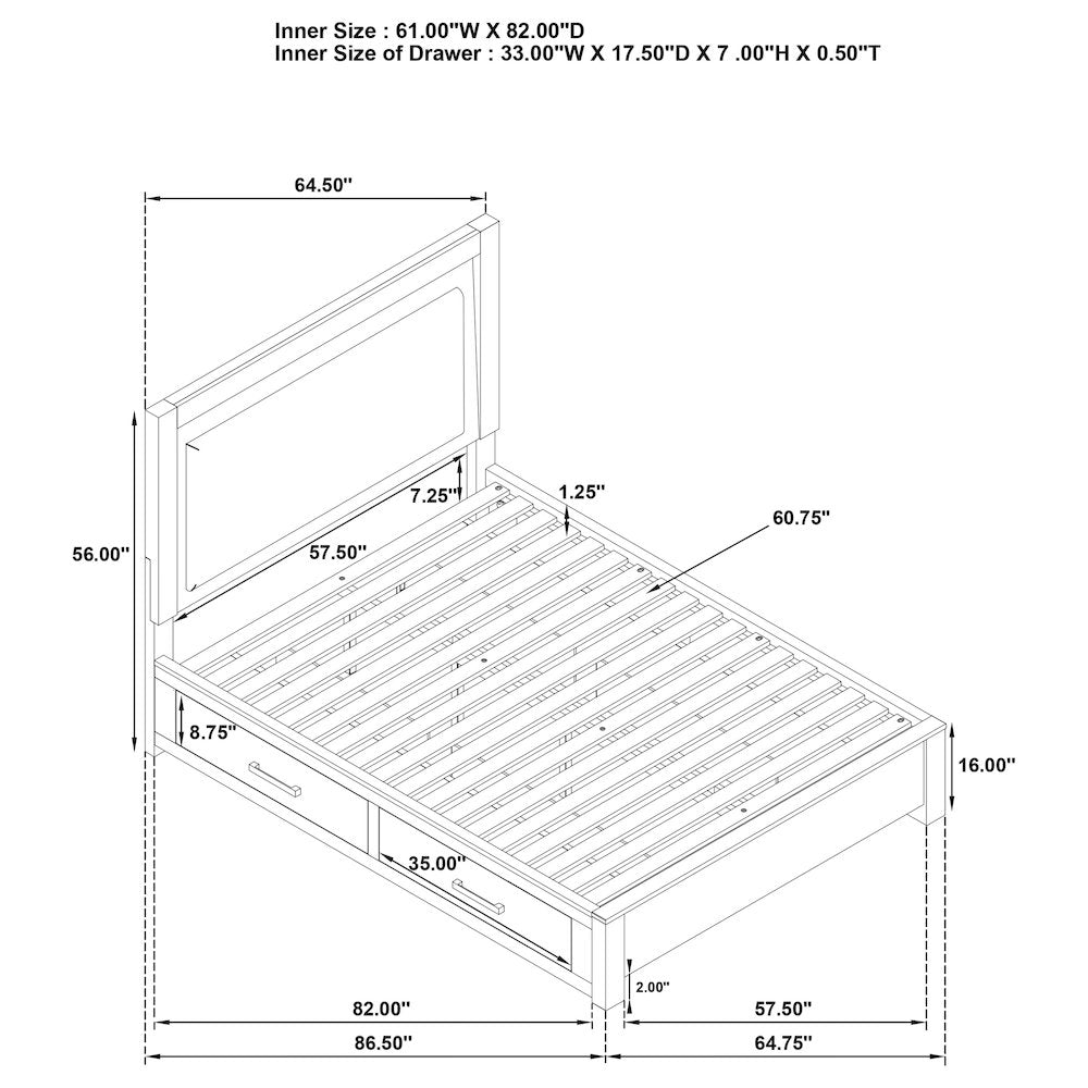 Kenora 56-inch Queen LED Storage Bed Barley Brown