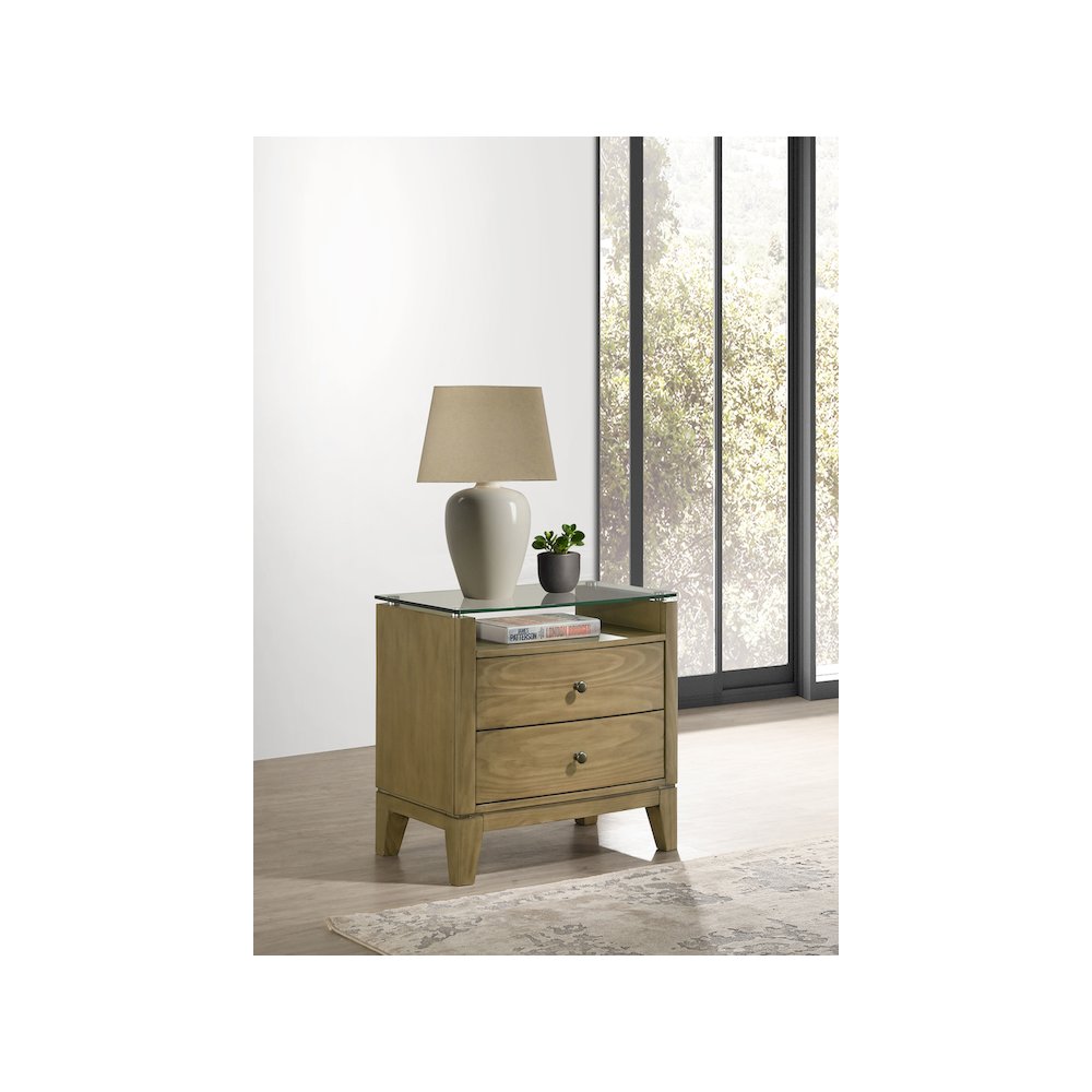 Granada 2-drawer Glass Top Nightstand Natural Pine