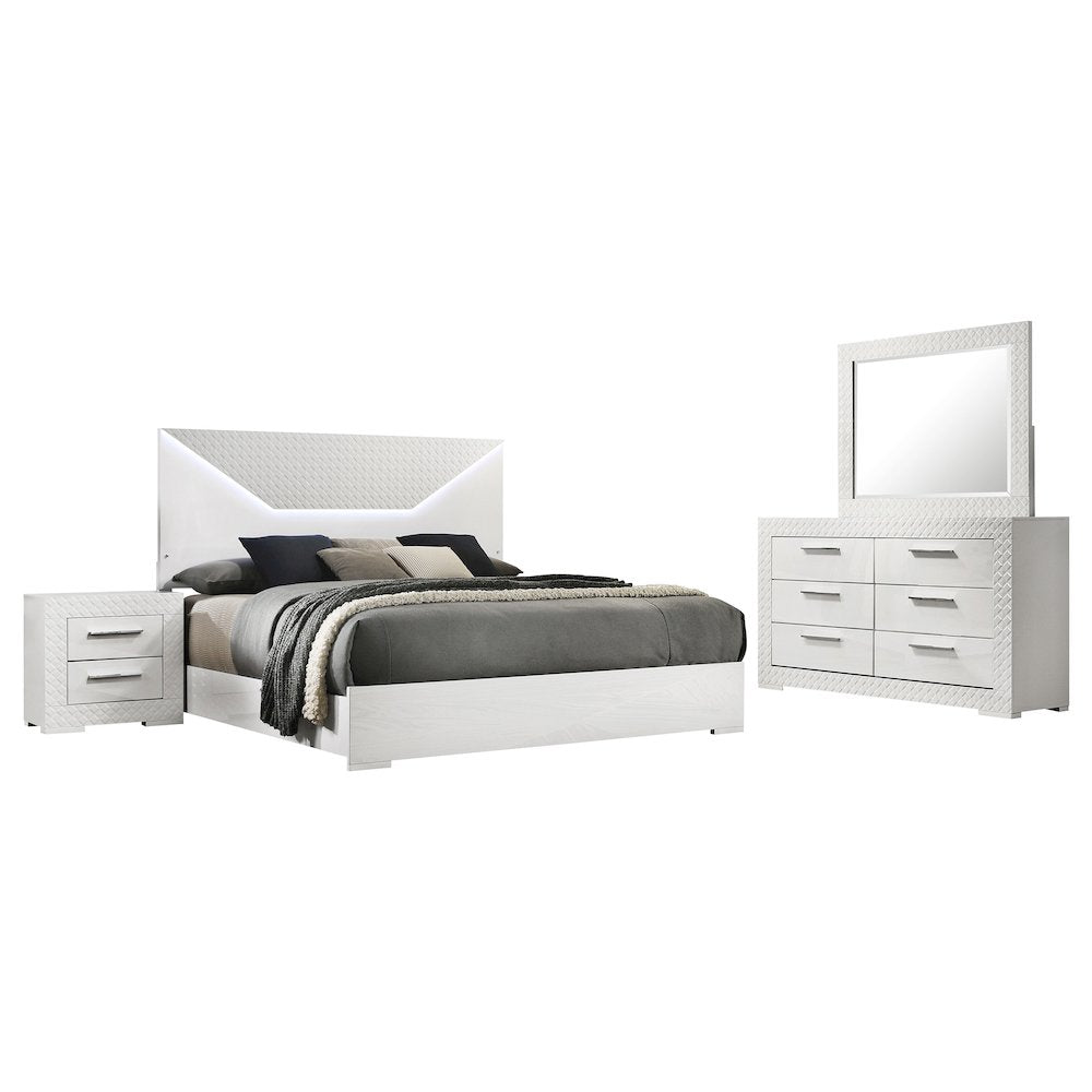 Ives 4-piece Queen Bedroom Set White High Gloss