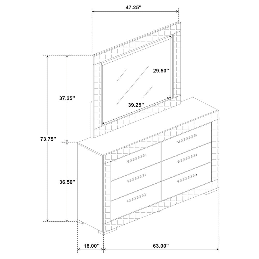 Ives 6-drawer Dresser and Mirror White High Gloss