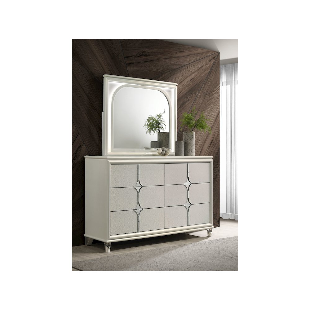Olivia 6-drawer Dresser and LED Mirror Pearl White
