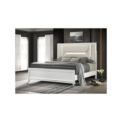 Marmore 64-inch Queen Panel Bed LED Headboard White