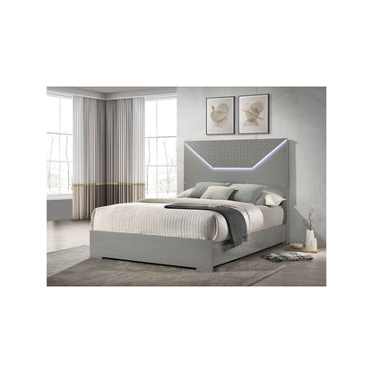 Ives Queen Panel Bed LED Headboard Grey High Gloss