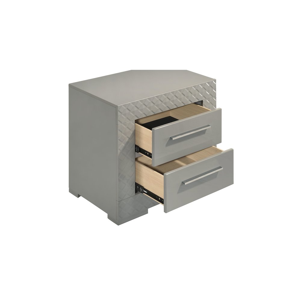 Ives 2-drawer Nightstand Bedside Table Grey High Gloss