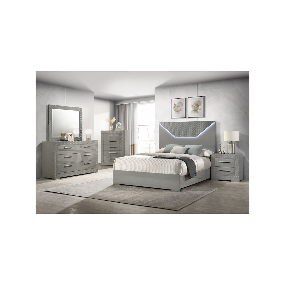 Ives 6-drawer Dresser Cabinet Grey High Gloss
