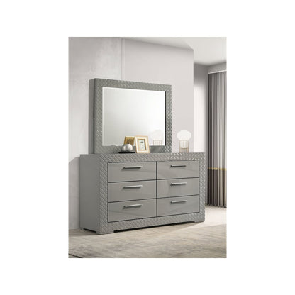 Ives 6-drawer Dresser and Mirror Grey High Gloss