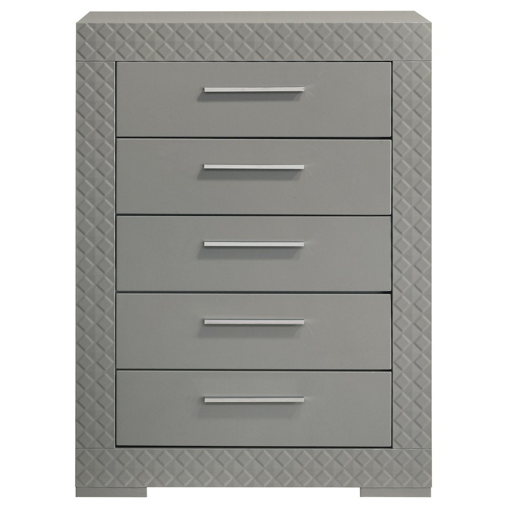 Ives 5-drawer Bedroom Chest of Drawers Grey High Gloss