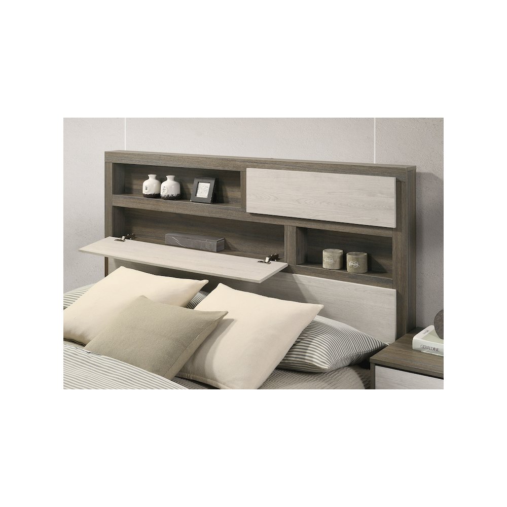 Fenwick Eastern King Bed Bookcase Headboard Grey Oak