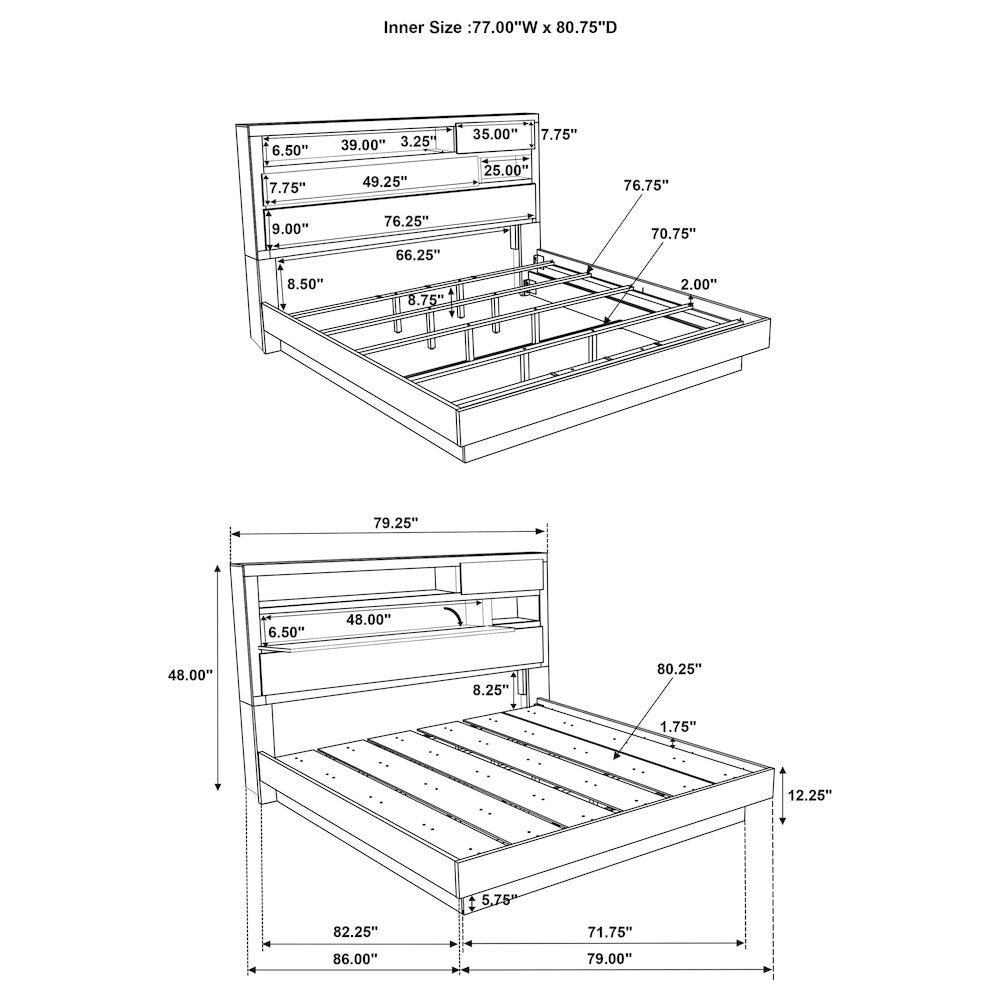 Fenwick Eastern King Bed Bookcase Headboard Grey Oak