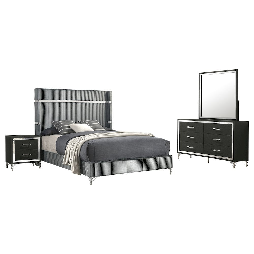 Lucia 4-piece Queen Bedroom Set Grey and Black