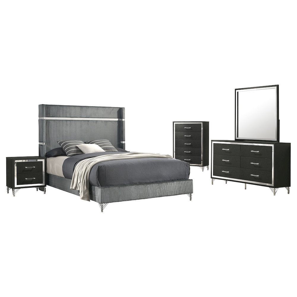 Lucia 5-piece Queen Bedroom Set Grey and Black