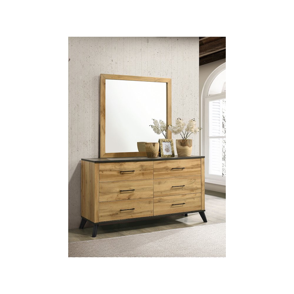 Kaywood 6-drawer Dresser and Mirror Natural Pine