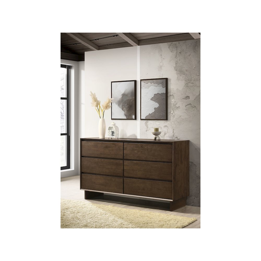 Glenwood 6-drawer Dresser Cabinet Warm Brown