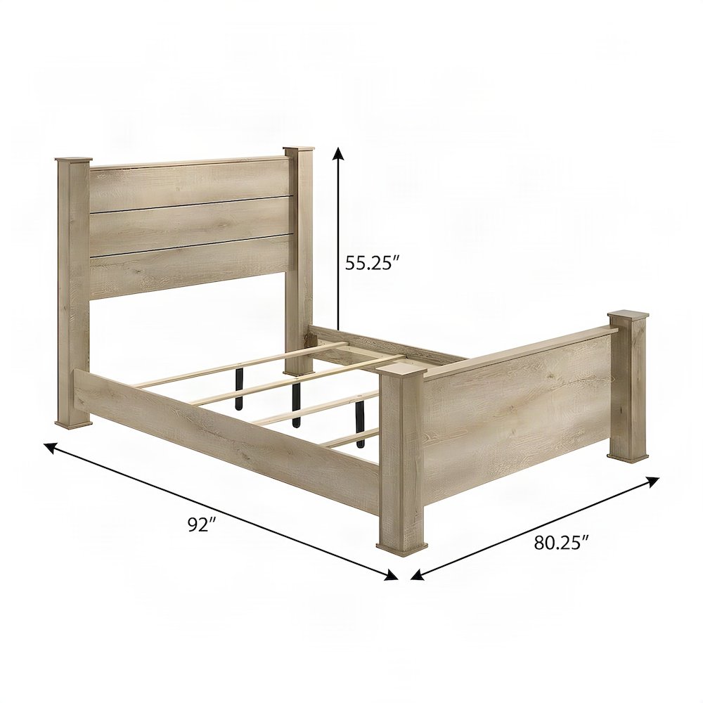 Rustic King Panel Bed with Batten Slats, Wood-Finish, 600 lb, Weathered Oak