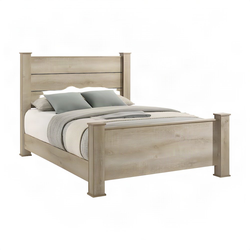 Rustic King Panel Bed with Batten Slats, Wood-Finish, 600 lb, Weathered Oak