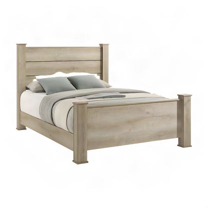 Rustic King Panel Bed with Batten Slats, Wood-Finish, 600 lb, Weathered Oak