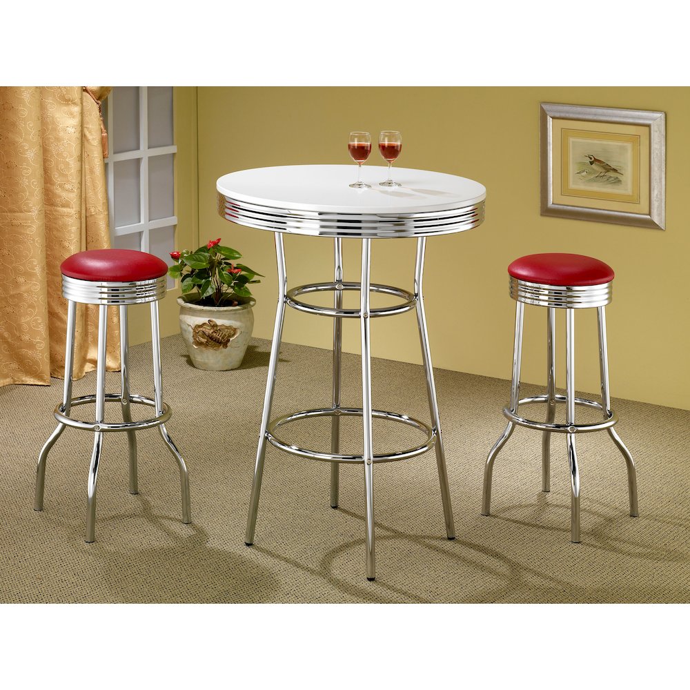 Retro Upholstered Metal Swivel Bar Stool Red (Set of 2)