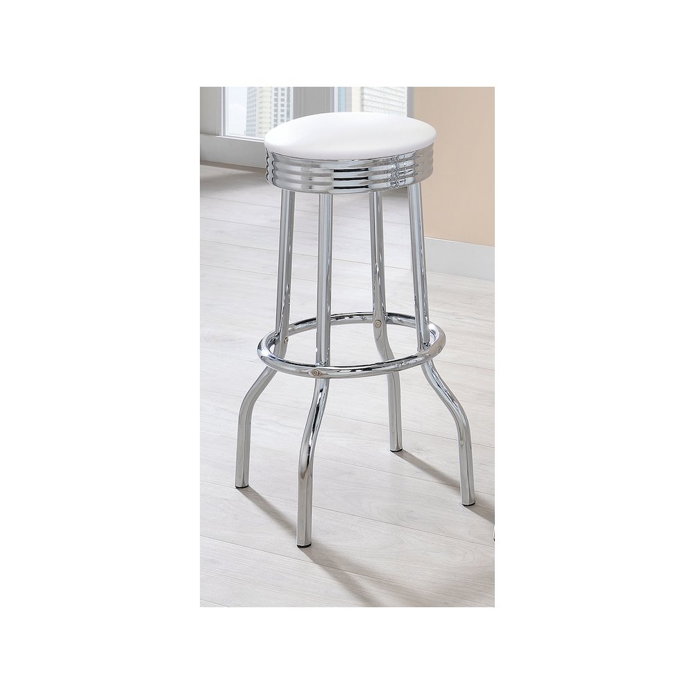 Retro Upholstered Metal Swivel Bar Stool White (Set of 2)