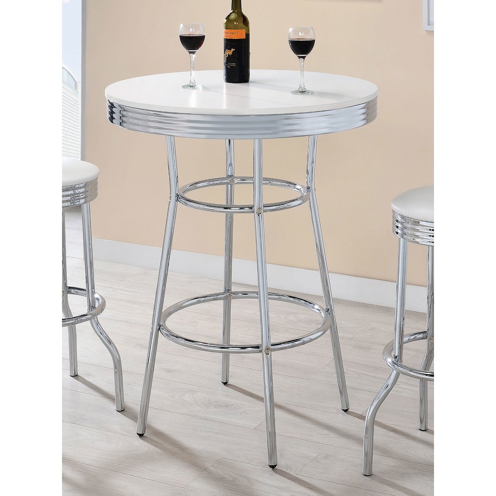 Retro Round 30-inch 1950's Bistro Pub Height Bar Table White