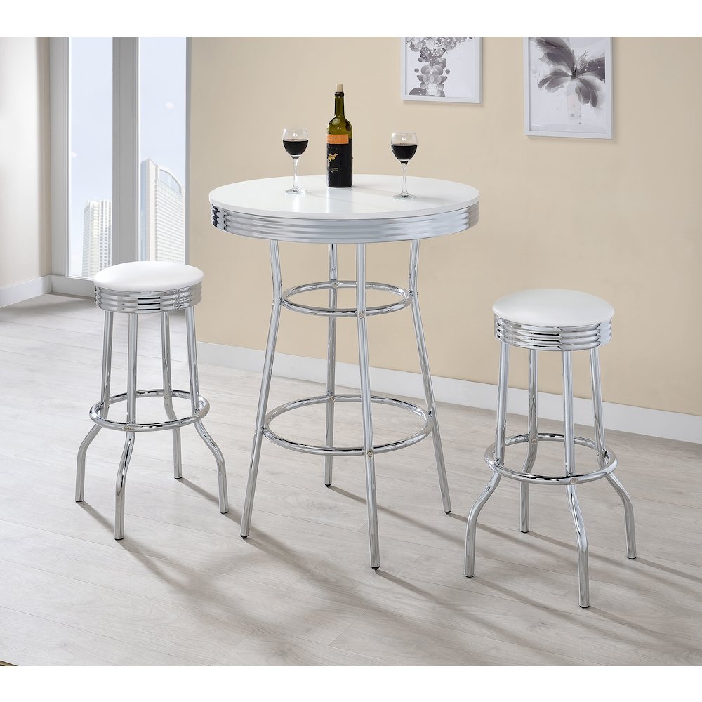 Retro 3-piece Round 1950s Bistro Pub Bar Table Set White
