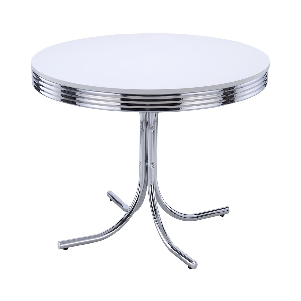42-inch Round Dining Table with White MDF Top and Chrome Metal Base