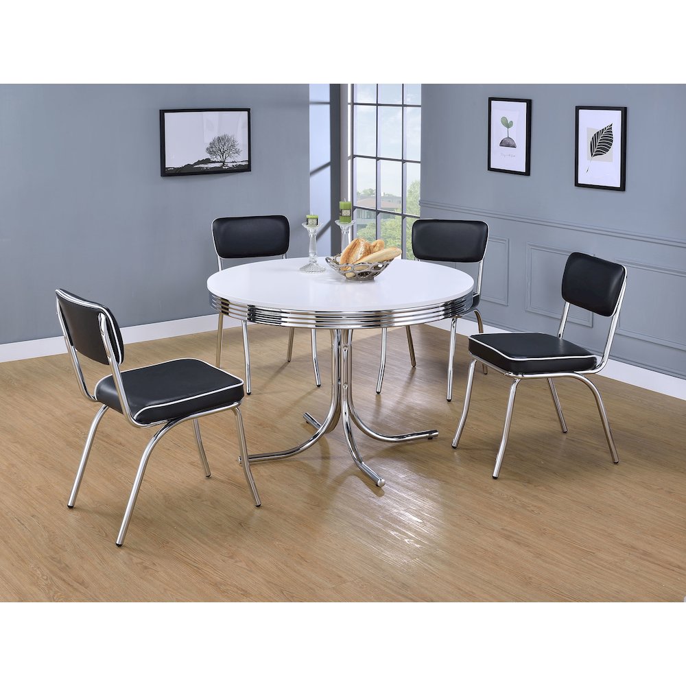 Retro Round 42-inch Wood Top Dining Table White and Chrome