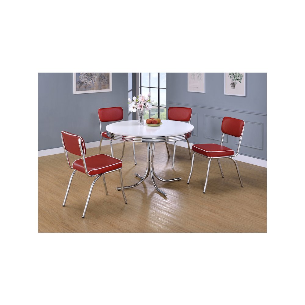 Retro Round 42-inch Wood Top Dining Table White and Chrome