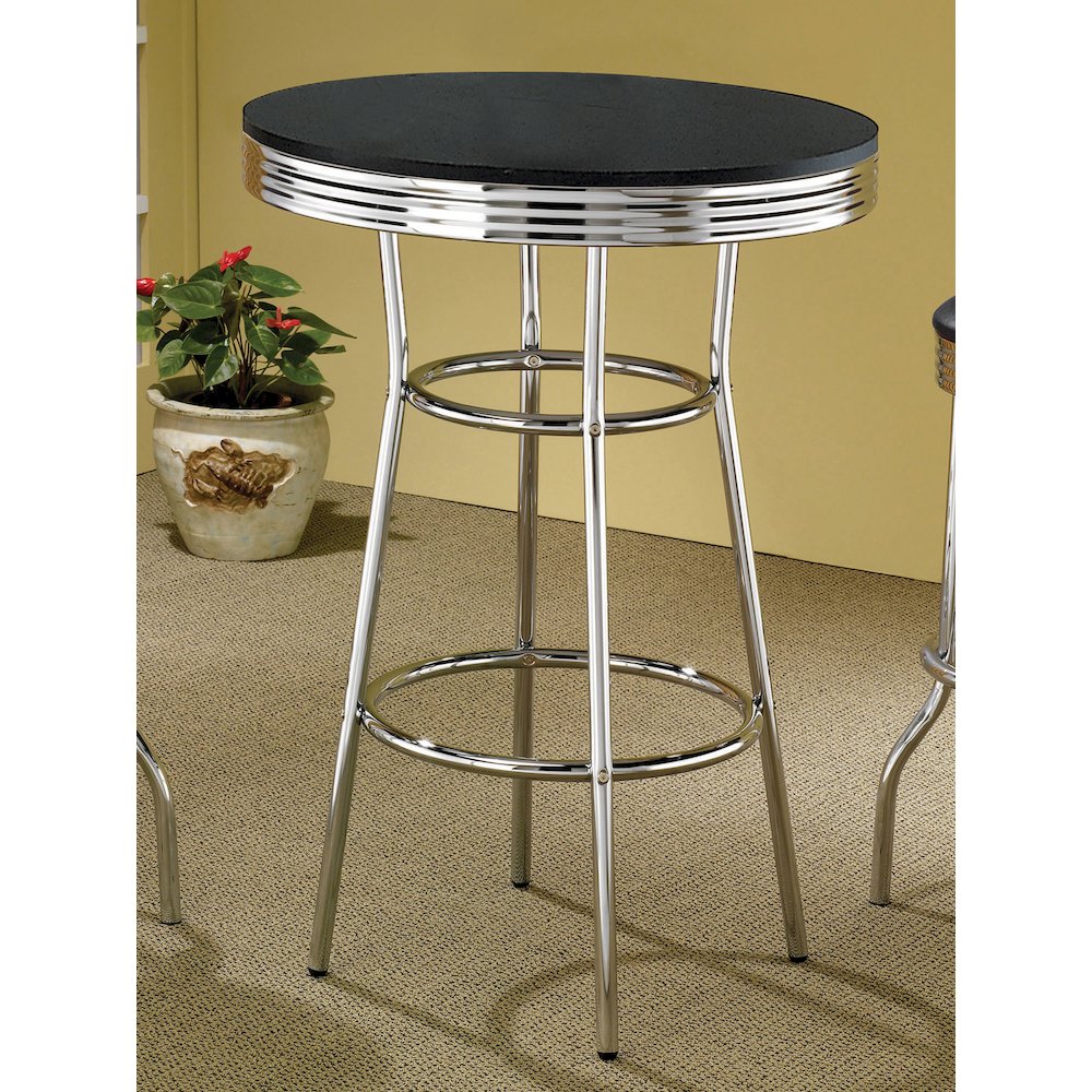 Retro Round 30-inch 1950's Bistro Pub Height Bar Table Black