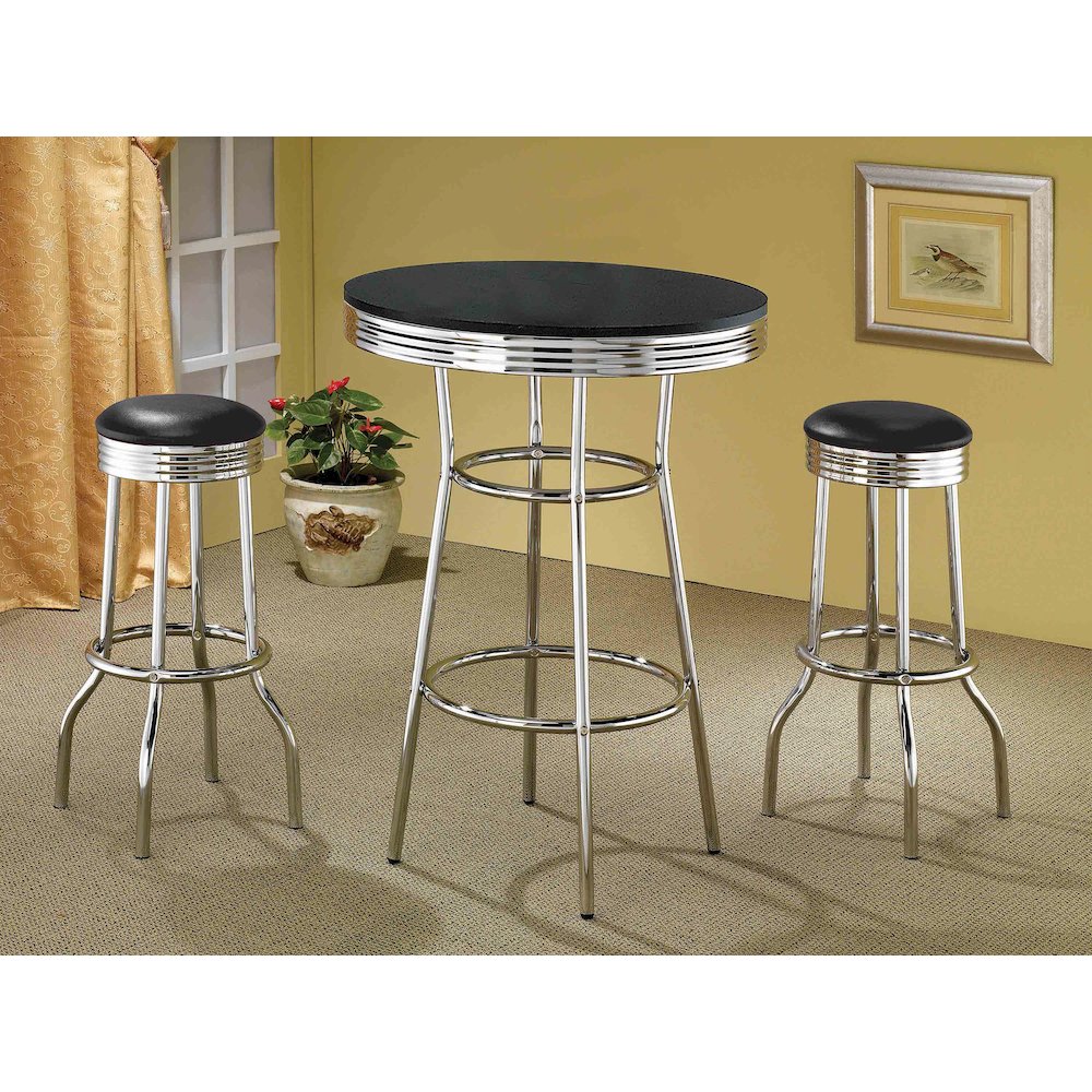 Retro Round 30-inch 1950's Bistro Pub Height Bar Table Black