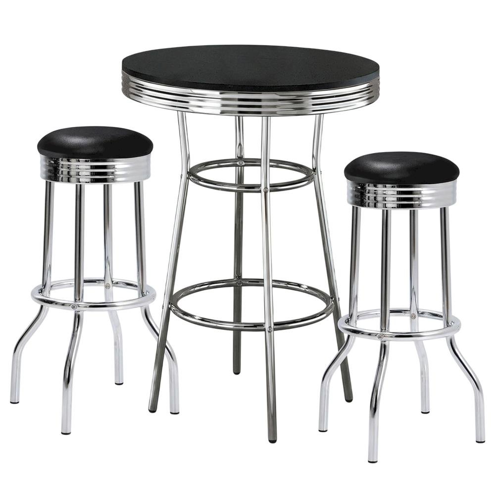 Metal Round Pub Bar Table with Retro Bistro Bar Stools Set, Black