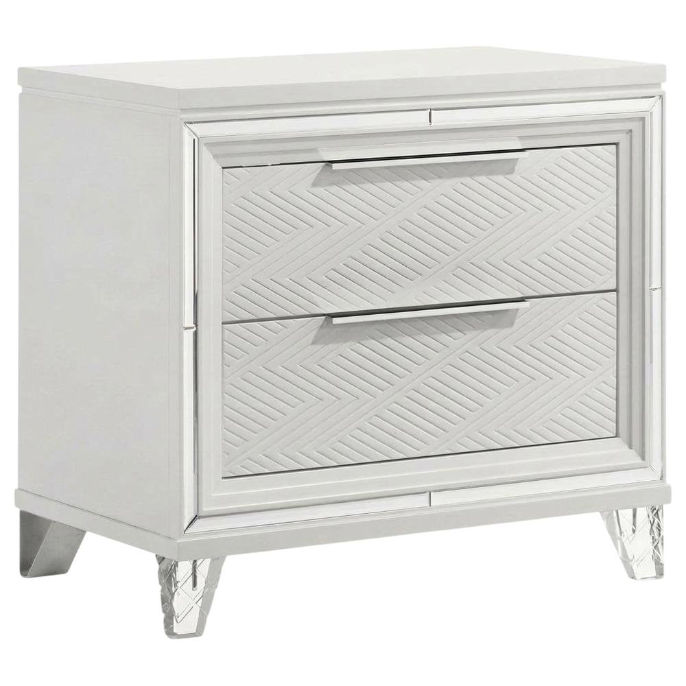 White 2-Drawer Nightstand with Chrome Finish and Clear Acrylic Legs