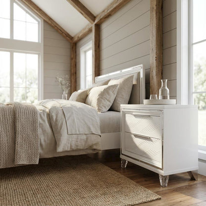White 2-Drawer Nightstand with Chrome Finish and Clear Acrylic Legs