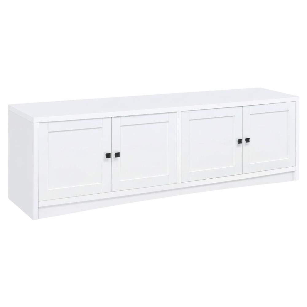 White 4-Door TV Stand with Engineered Wood and Modern Design