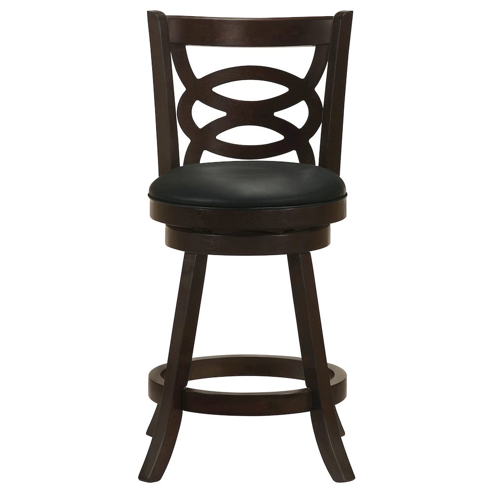 Swivel Counter Stool, Set of 2, Black Leatherette, Dark Merlot Finish