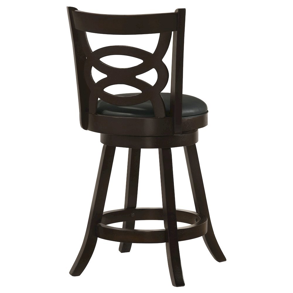 Swivel Counter Stool, Set of 2, Black Leatherette, Dark Merlot Finish