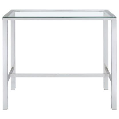 Rectangular Pub Bar Table, Glass Top, Chrome Plated Metal, Contemporary