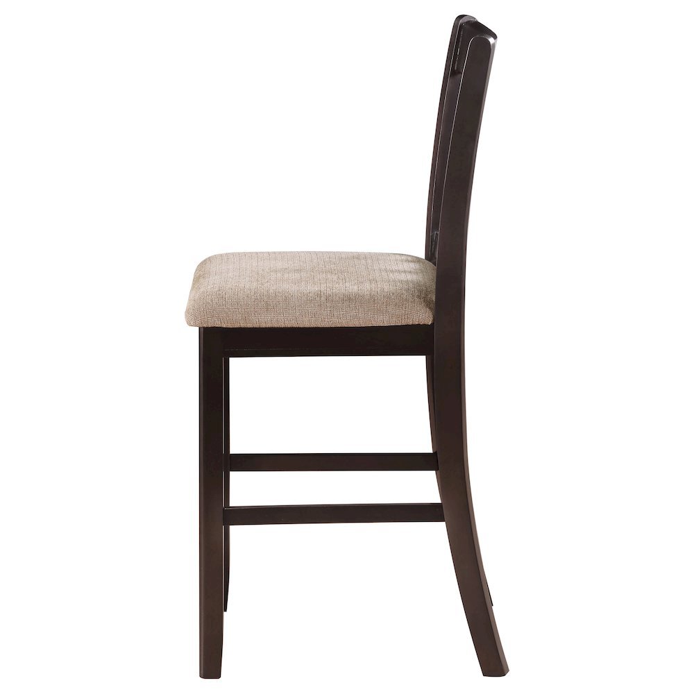 Brown Wood Counter Stool Set of 2 with Lattice Back Design and Upholstered Seats