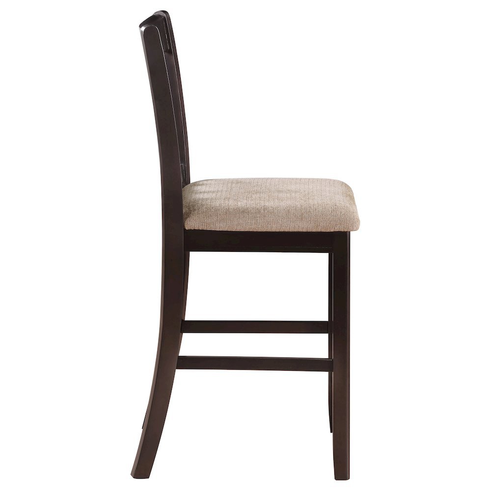 Brown Wood Counter Stool Set of 2 with Lattice Back Design and Upholstered Seats