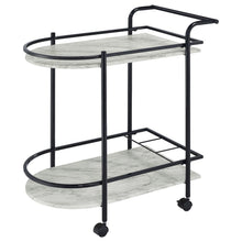 2-Tier Faux Marble Shelf Metal Bar Cart in Black with Rolling Wheels and Handle