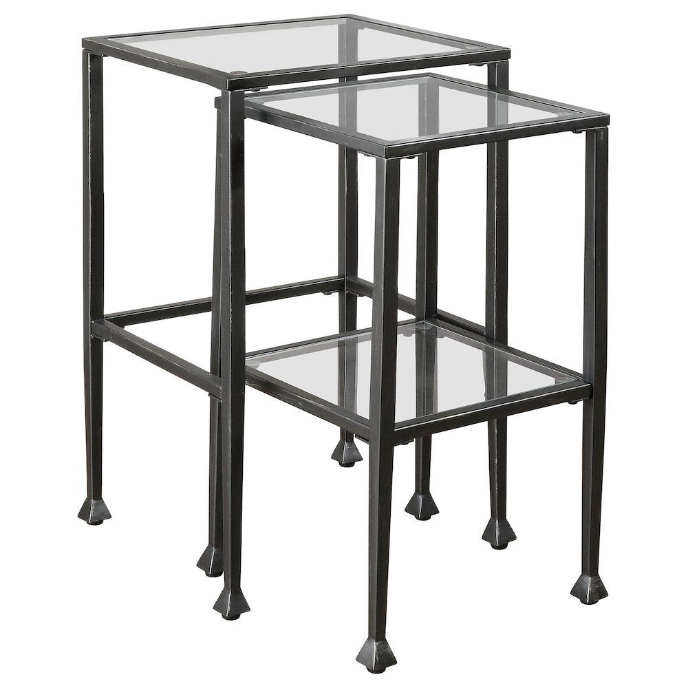 Square Glass Nesting Side Table Set of 2 – Modern Accent ,Living Room or Bedroom