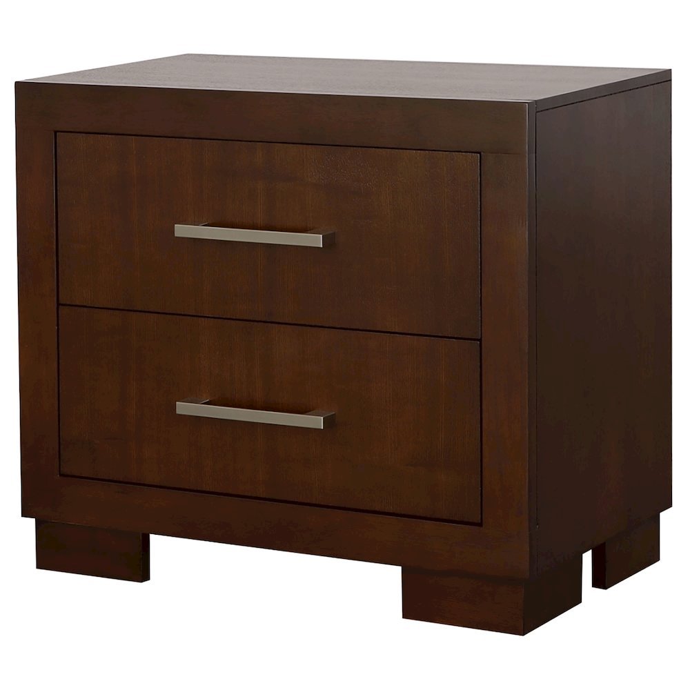 2-Drawer Cappuccino Nightstand - Sleek Metal Pulls and Compact Bedroom Storage