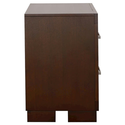 2-Drawer Cappuccino Nightstand - Sleek Metal Pulls and Compact Bedroom Storage